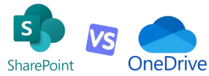 Schéma comparatif SharePoint vs OneDrive illustrant la gouvernance et la Règle des 3C pour le stockage M365.